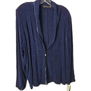 Picadilly‎ Blue Knit Jacket XL Slinky Stretch Shawl Collar Cruise Travel Office